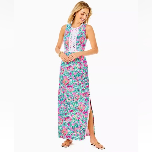 Lilly Pulitzer Dresses & Skirts - Lilly Pulitzer Pink and Green Floral Maxi Dress